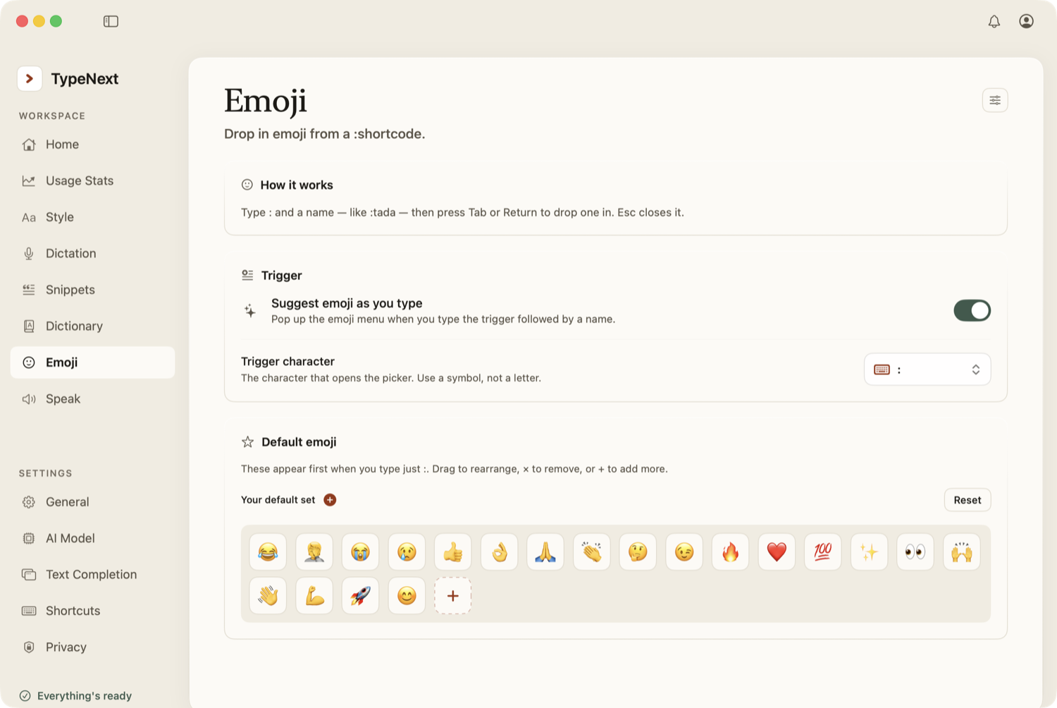 TypeNext Emoji settings